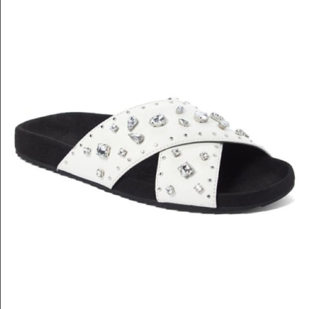 New! Rebecca Minkoff White Theo Jewels Leather Sandal